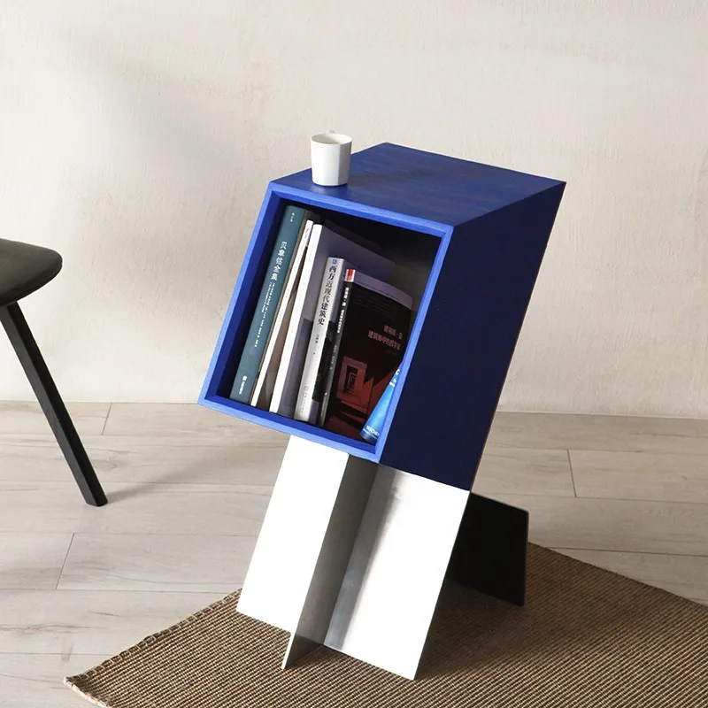 

Minimalist Solid Wood Side Cabinet with Stainless Steel Frame – Modern Magazine Rack Furniture Living Room Cabinets