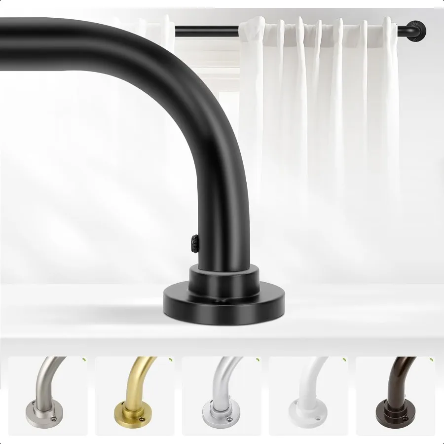 

Black Wrap Around Curtain Rods 48 to 90 Inch:Blackout Heavy duty Adjustable Window Curtain Rod for BedroomIndustrial Darkening