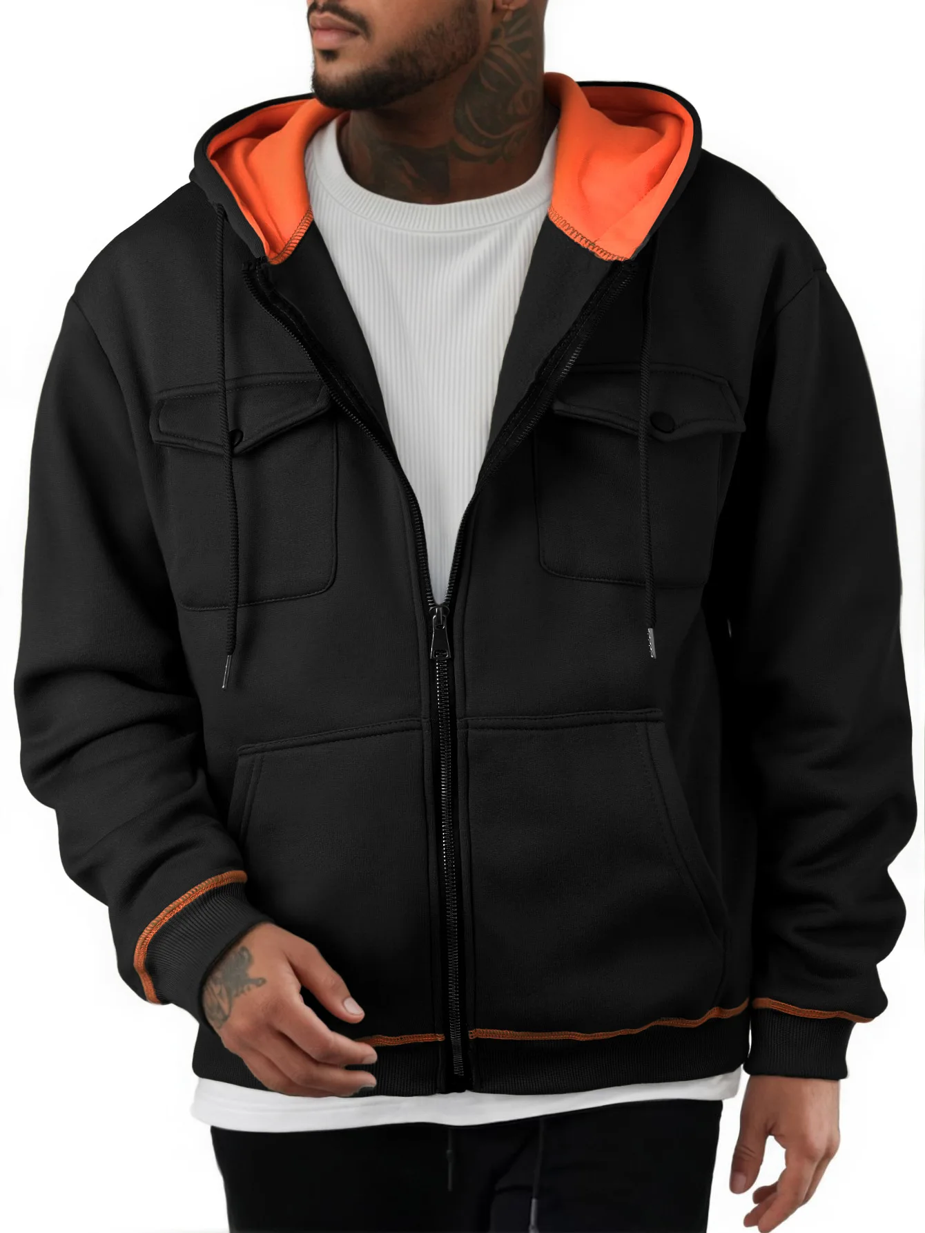 

Теплая мужская толстовка с настраиваемым логотипом большого размера, повседневная и модная толстовка на молнии с капюшоном