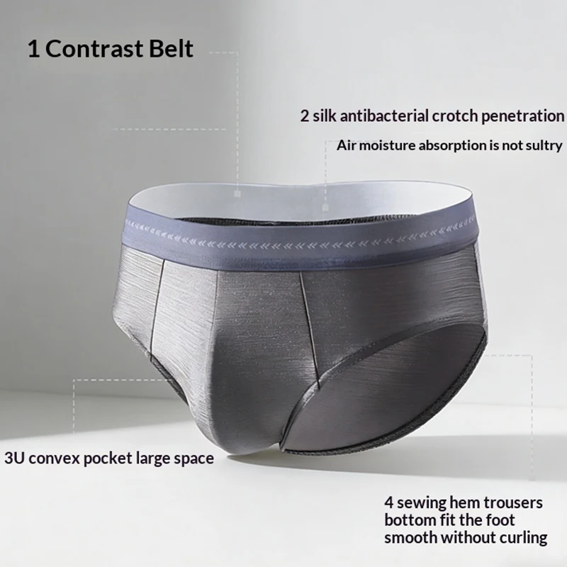 4Pcs Luxury Satin-like Men's Shorts Briefs Sexy Smooth Cool Underpant Ice Silk Quick-dry Panties Breathable Crotch Man Underwear