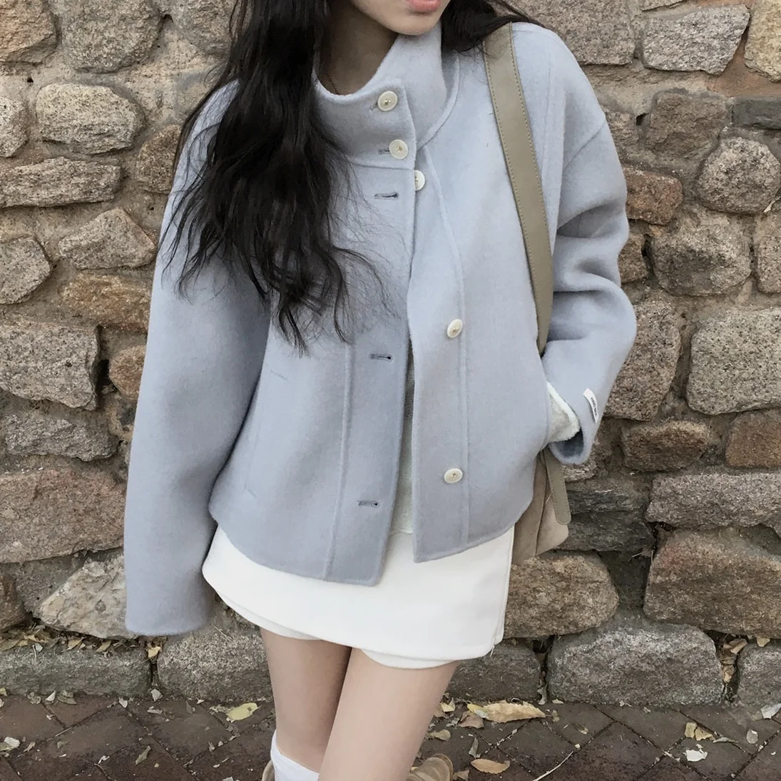 

Ladies' Korean Sle Woolen Coat Chic Casual Loose Fit Cotton Enhanced ort Sle Top for Autumn Winter New Arrival