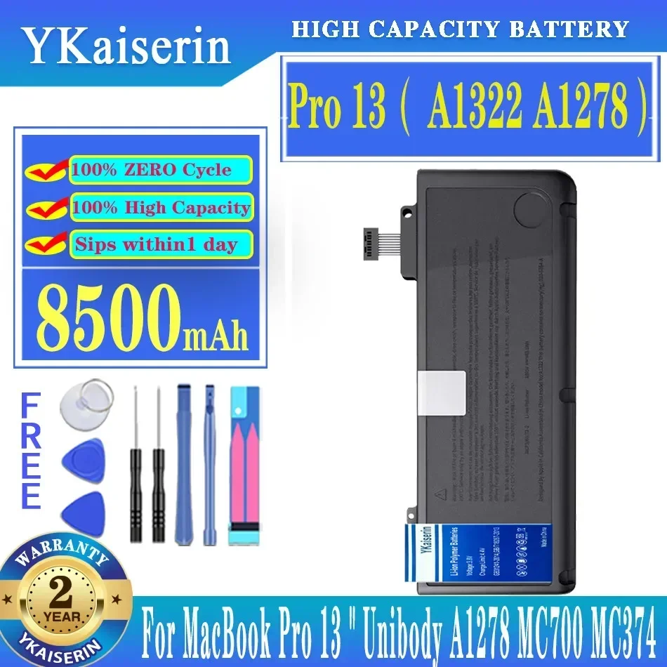 

Аккумулятор YKaiserin 8500 мАч Pro 13 (A1322 A1278) для MacBook Pro 13 дюймов Pro13 Unibody Mid 2009 2010 2011 2012 A1278 MC700 MC374