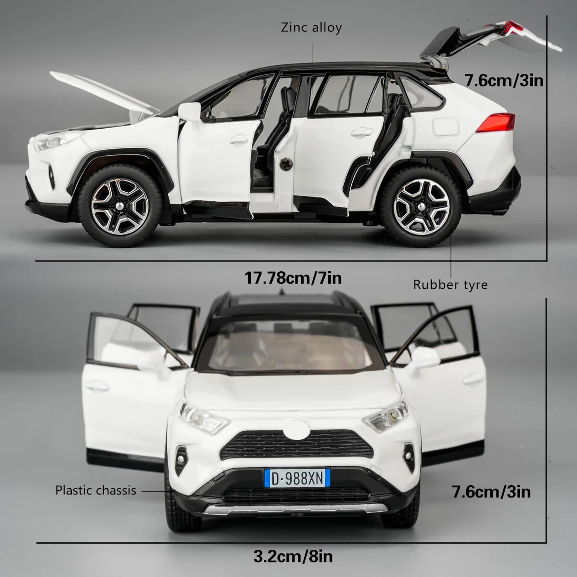 Modèle réduit de voiture 1/32 RAV4 en alliage moulé sous pression, véhicule à collectionner avec lumière et son, porte pouvant être ouverte pour garçons et enfants en bas âge