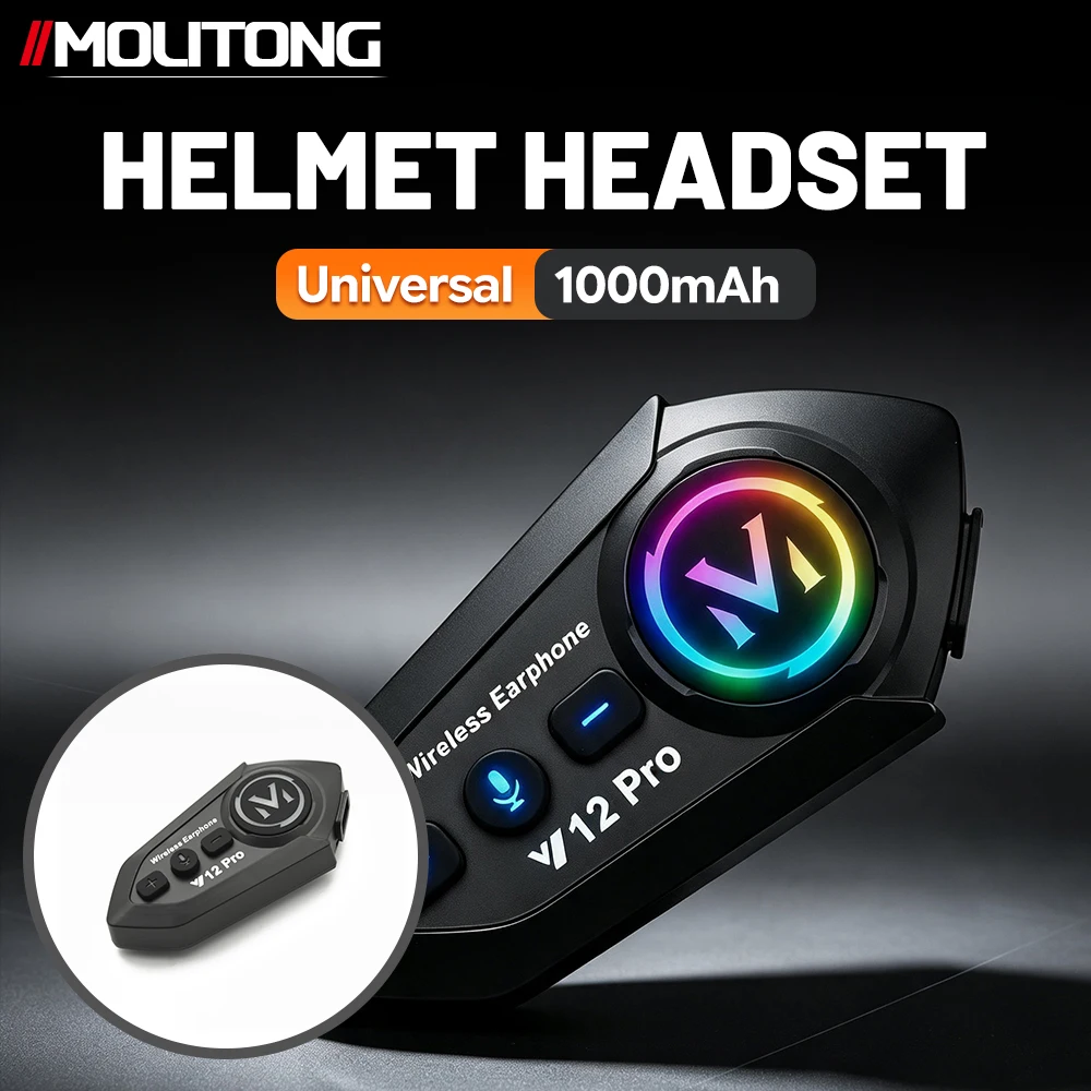 Y12 Pro Dual‑Mic Motorcycle Helmet Headset, 1000mAh, Stereo Bluetooth, Hands‑Free Call, FM Radio, Universal Waterproof