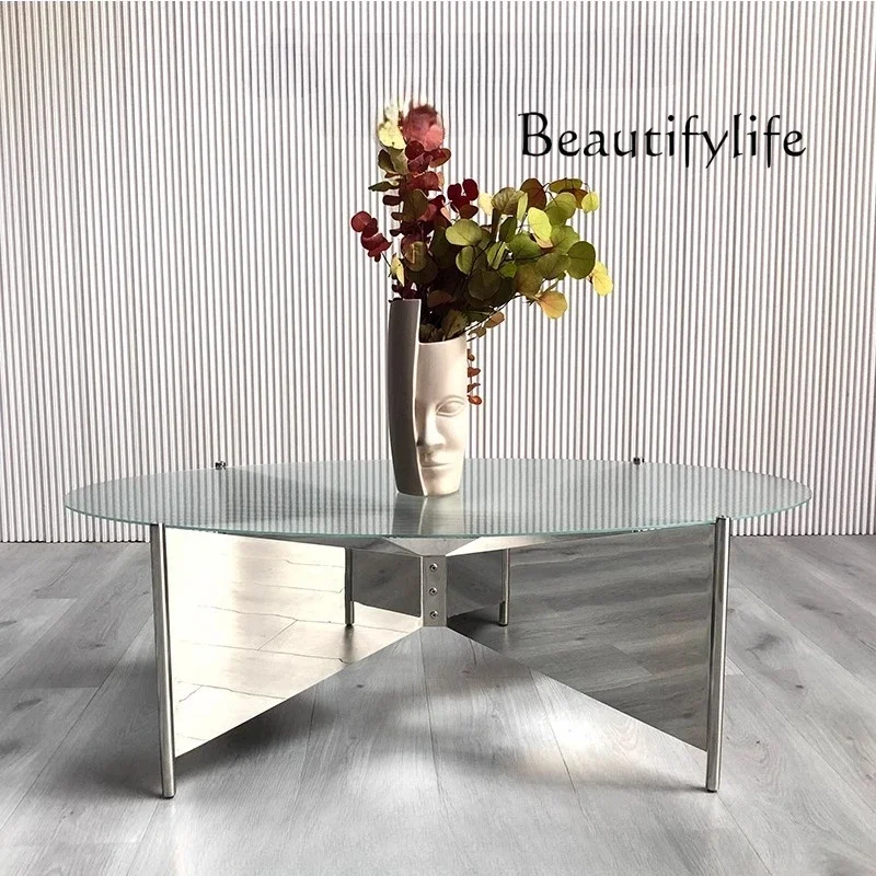 XX New Nordic Simple Modern Bow Tempered Glass Coffee Table Living Room Creative Metal Corner Table Fashionable
