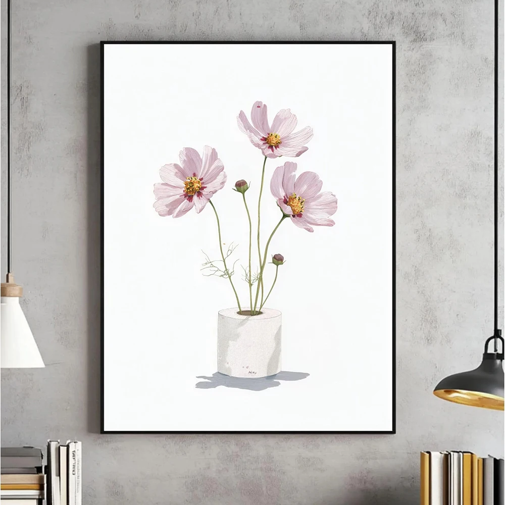 Toilet paper roll plant wall art, watercolor artworks, botanical print, minimalist toilet poster, home decor, no frame