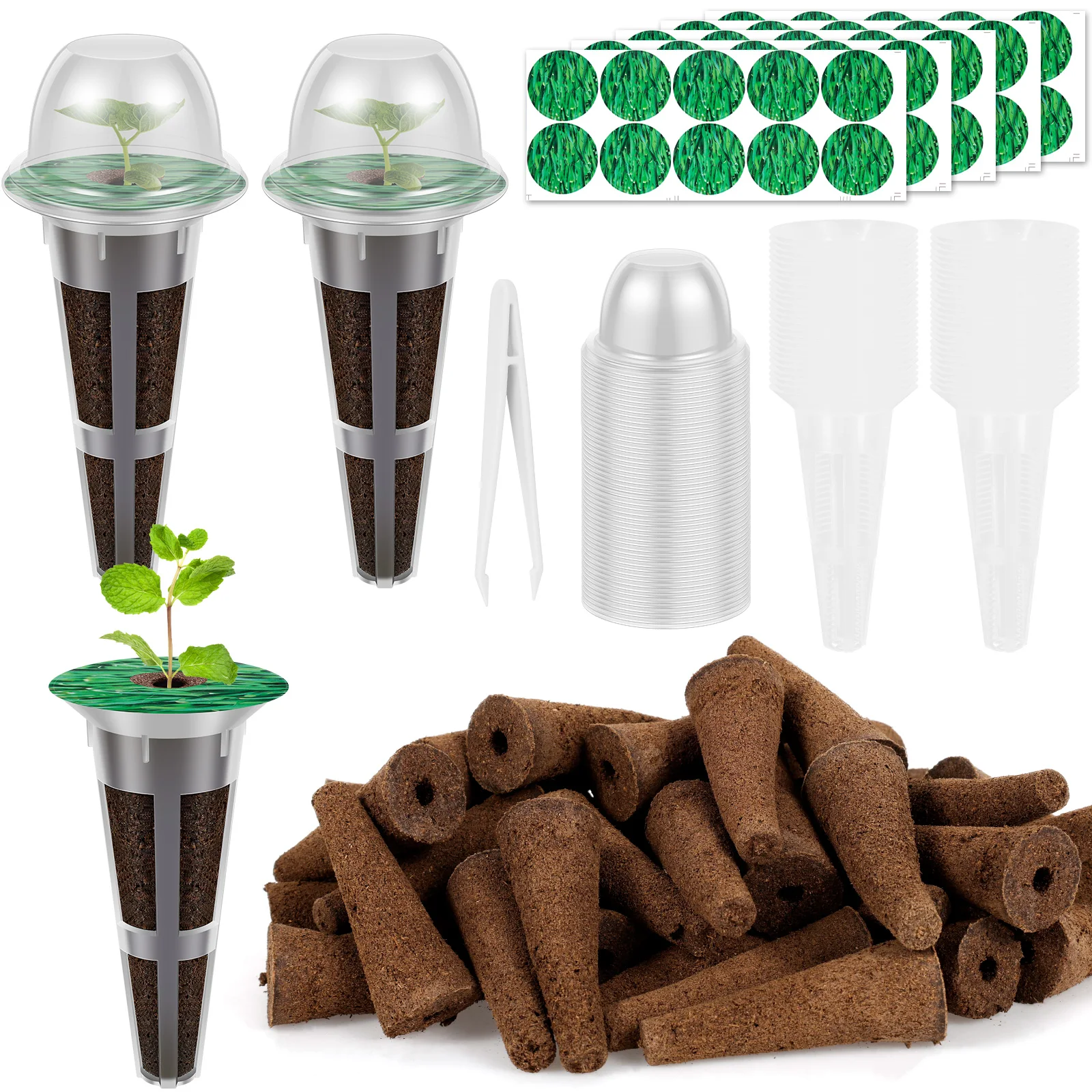 50Pcs Hydroponic Pods Kit Seed Grow Sponges Nursery Pot Hydroponic Soilless Seedling with Plant Label Garden Accessories