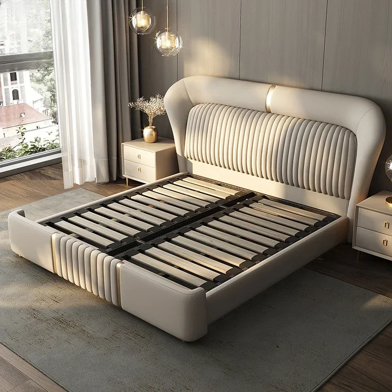 Gold 200× 180 Double Bed Storage Luxury Leather Big Hotel Bedroom Beds King Adults Modern White Camas De Dormitorio Furniture