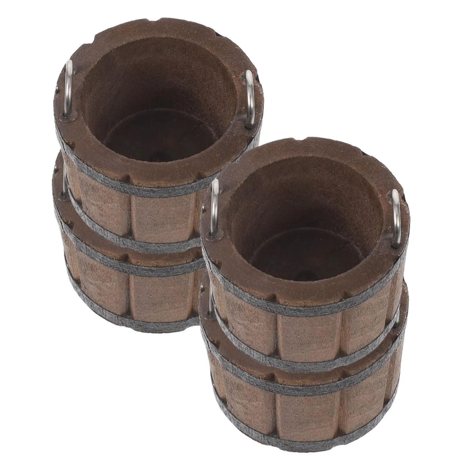 

4Pcs Miniature Wood Buckets Rustic Tiny Wooden Barrel Metal Handle Kitchen Scene Simulation Micro Landscape Farm Scene Dollhouse