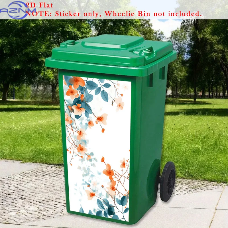 1PC2D Flat 1pc Orchid Blossoms Trash Can Mural Sticker, Delicate Petals Self-Adhesive Removable Stickers, Soft Orange Stickers
