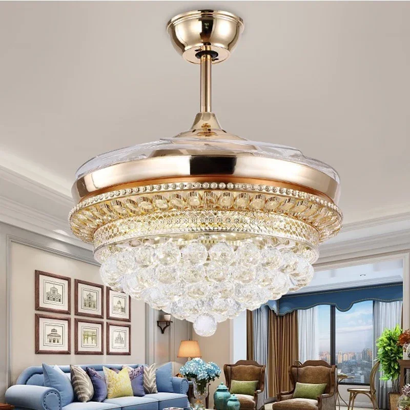 

Luxurious Atmosphere Living Room Fan Light Crystal Remote Control Chandelier Bedroom Ceiling Fan Light Dining Room Ceiling Fan