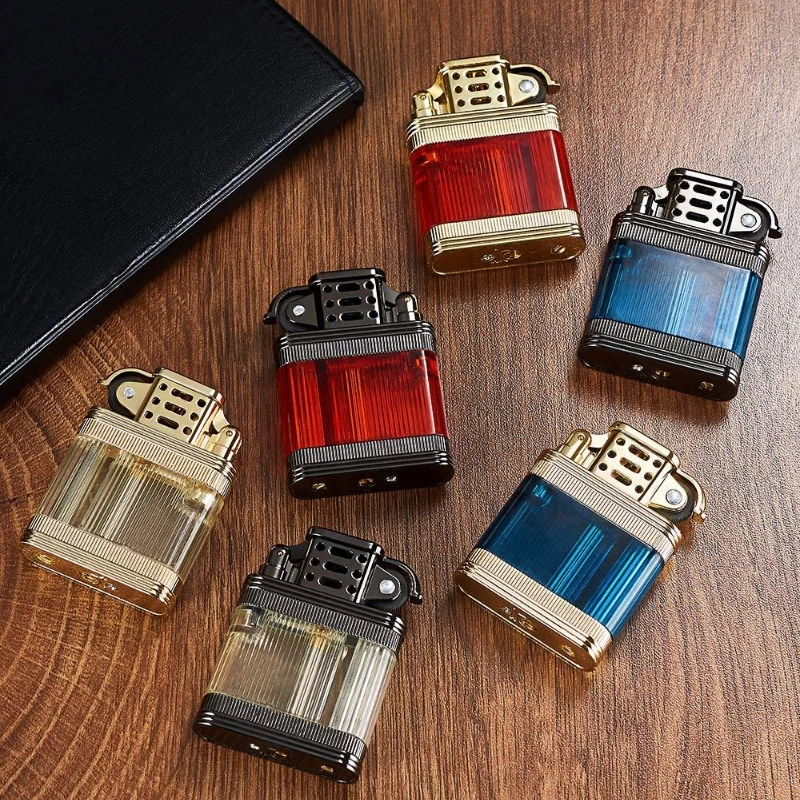 

Transparent Retro Inflatable Lighter Portable Grinding Wheel Butane Gas Open Flame Lighter Smoking Accessories Men's Small Tool