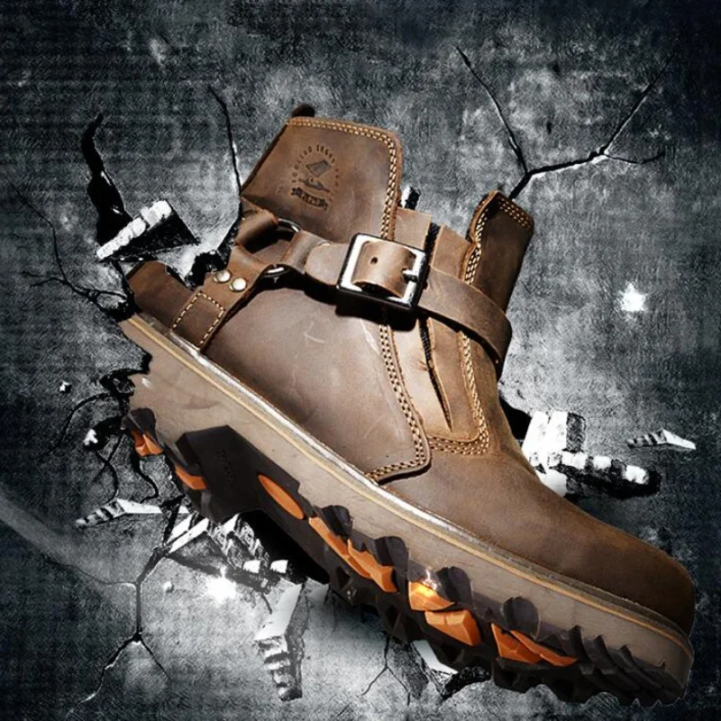 Waterproof Leather Motorcycle Boots Vintage Motorbike Protective Boot Men\'s Brown Motocross Street Riding Shoes