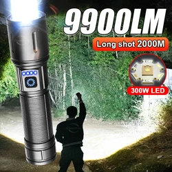 9900LM High Power LED Rechargeable Flashlight Powerful LED Lantern Type-C Charging LED Flash Light New Model 3 Modes Hand Torch