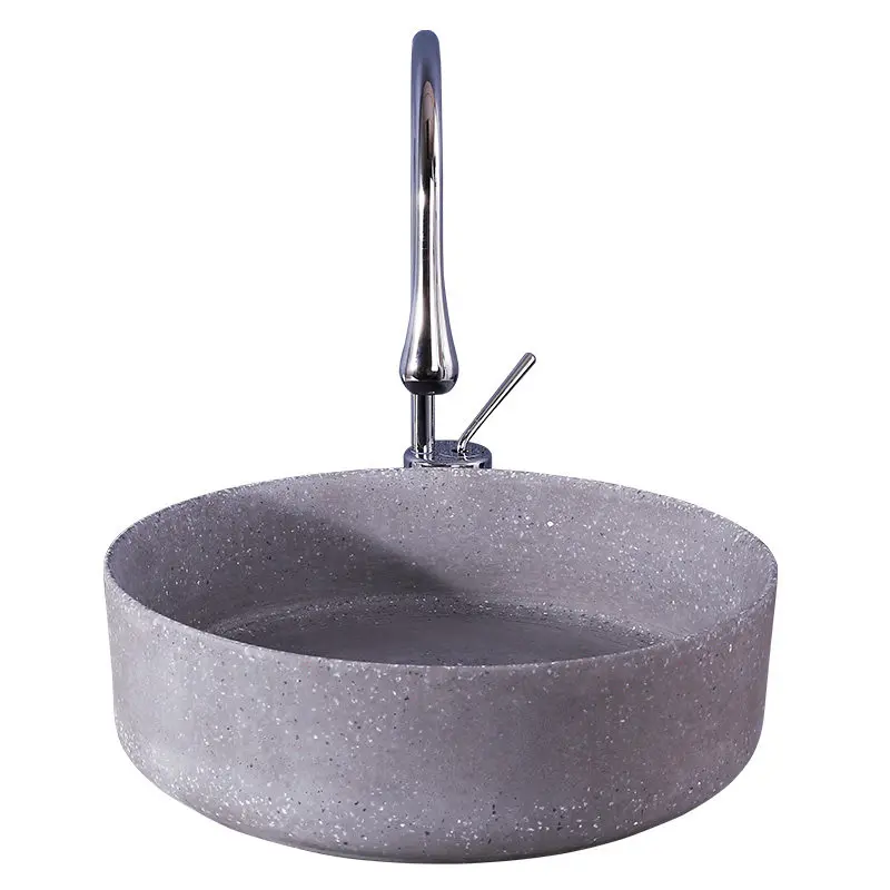 

Бетонная цементная настольная раковина для мытья рук, круглая тонкая художественная раковина, простой терраццо