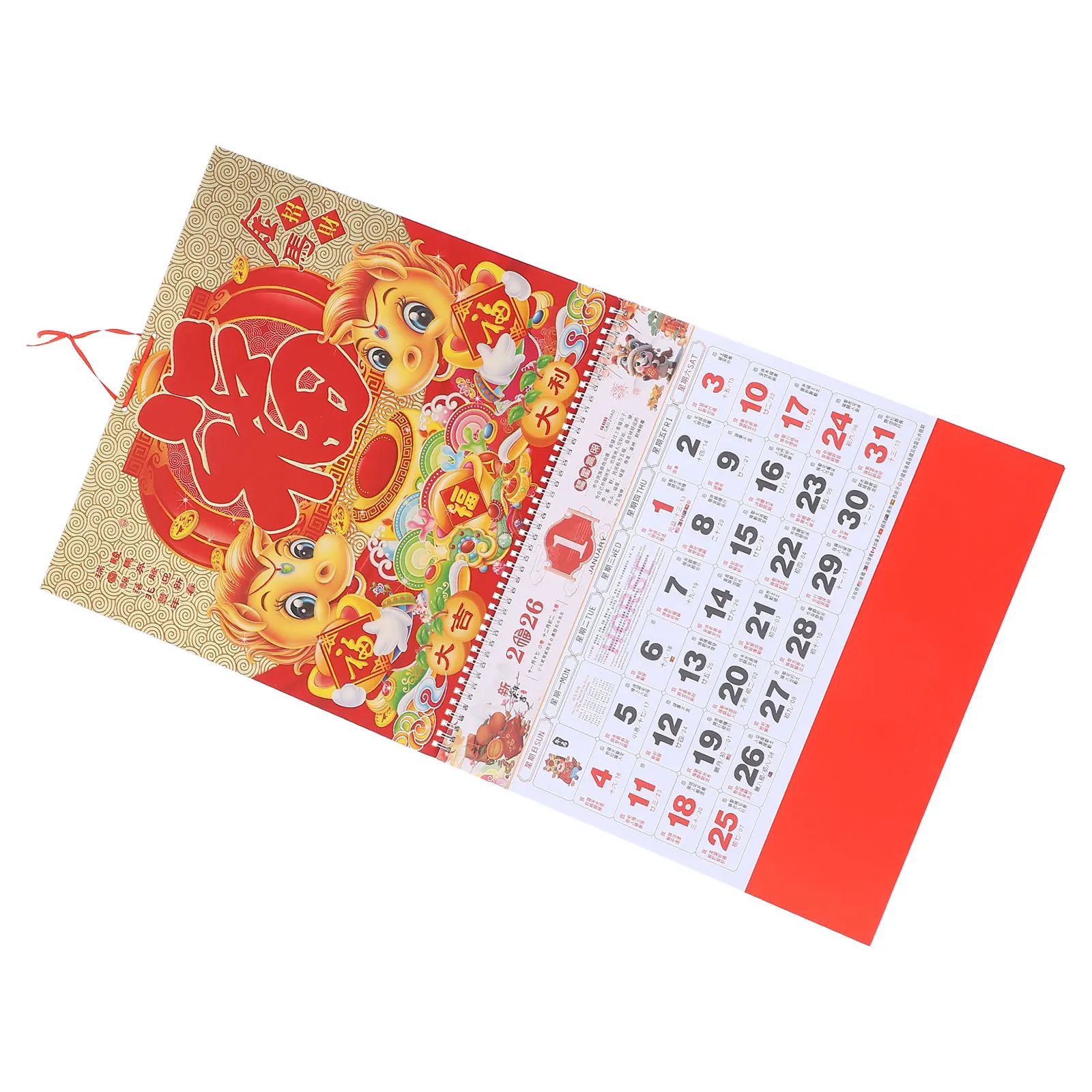 Chinese Zodiac Horse Year Wall Calendar 2026 Traditional Monthly Tear- Planner Lunar New Year Decoration