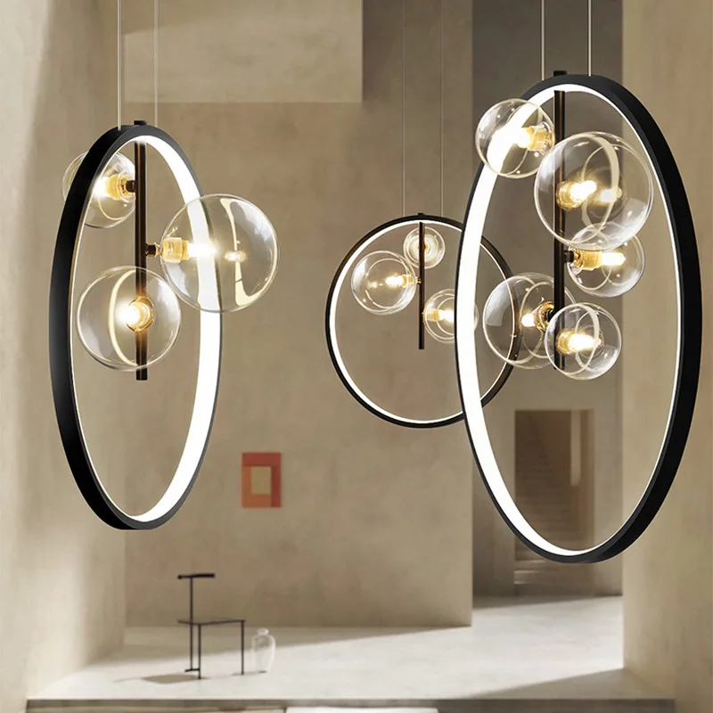 Lampe LED Suspendue au Design Nordique Anneau en Métal, Luminaire Décoratif de Plafond, Idéal pour une Salle à Manger, une Chambre à Coucher ou un Couloir