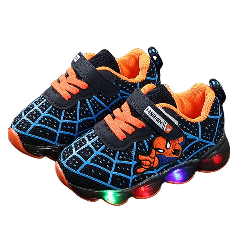 Marvel Spider-Man Children\'s Sports Shoes Flashing Shoes for Boys and Girls Mesh Breathable Running Shoes Lighting Running Shoes