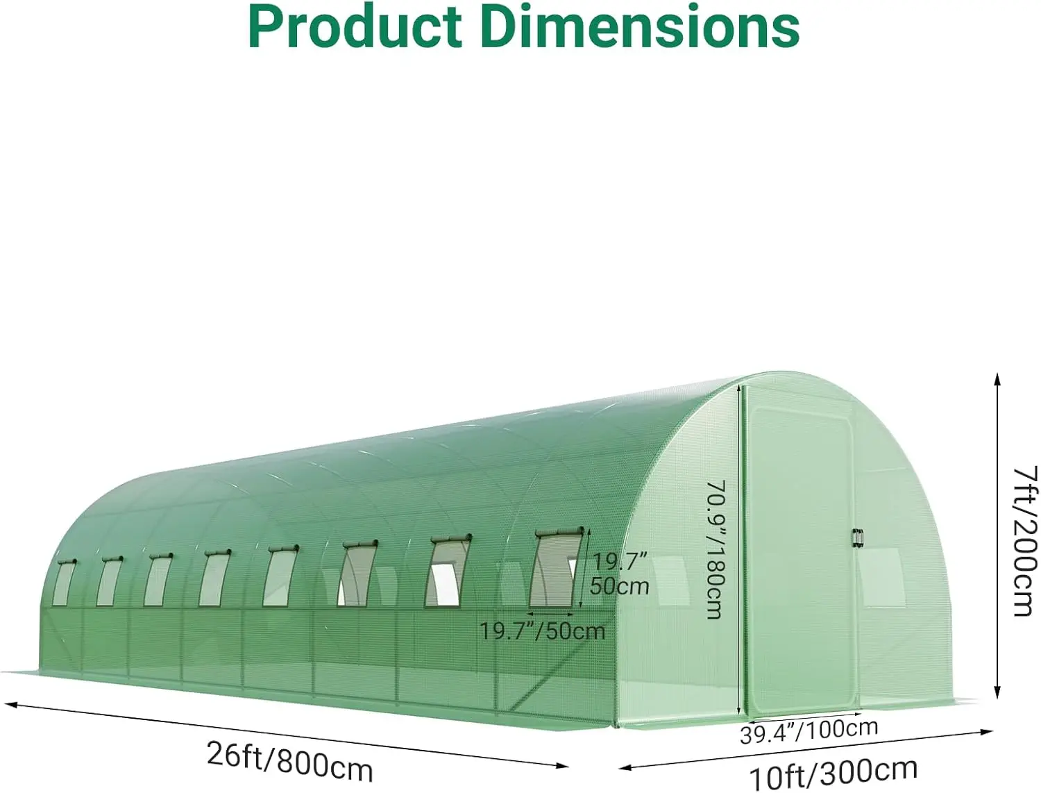 Large Walk In Greenhouses For Outdoors Heavy Duty 26X10X7 Ft Swing Doors Tunnel Greenhouse Kit,Steel Large Winter Greenhouse