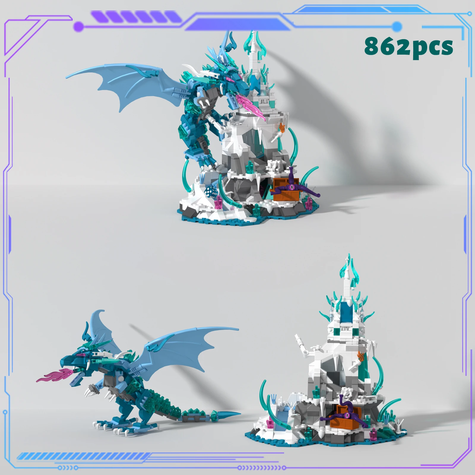 

Frostspire Dominion Building Blocks Magic Castle Flying Frost Dragon Ice Dragon Model Kid Assembly Toy Ideal Holiday Gift 862PCS