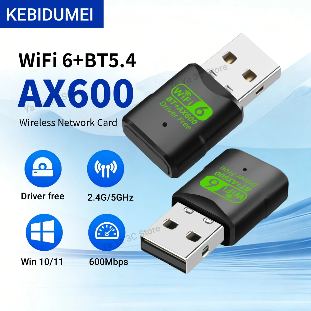 

KEBIDUMEI WiFi 6 600Mbps Bluetooth 5.4 WiFi USB Adapter Dual Band 2.4G/5GHz Network Wireless Receiver Driver Free For Win10/11
