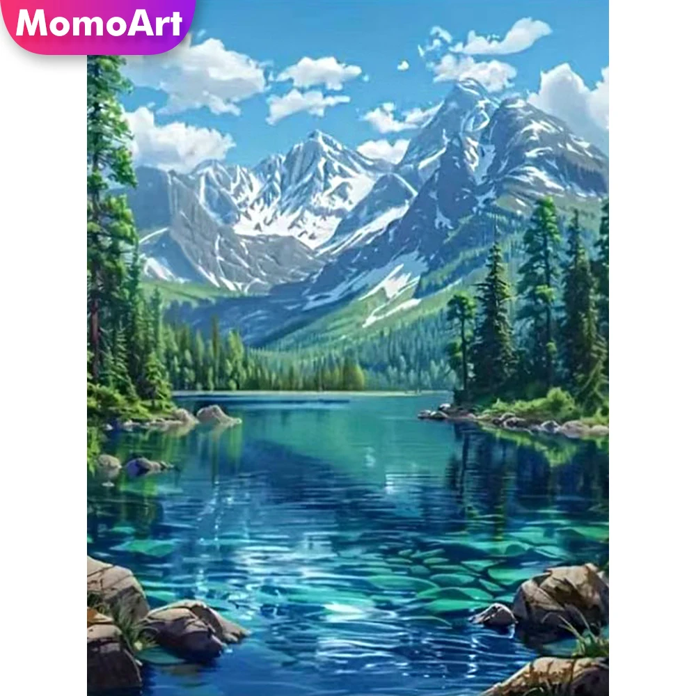 Momoart Diamantmalerei See-Landschaft DIY Diamant-Mosaik Berg Acryl-Bastelbedarf Stickerei Fluss Heimdekoration