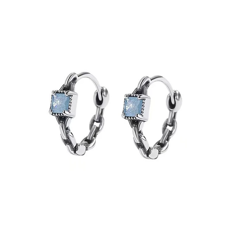 

Charms Vintage New Mini Square Geometric Hoop Earrings for Women Retro Blue CZ Zricon Simple Twist Ear Buckle Huggies Jewelry