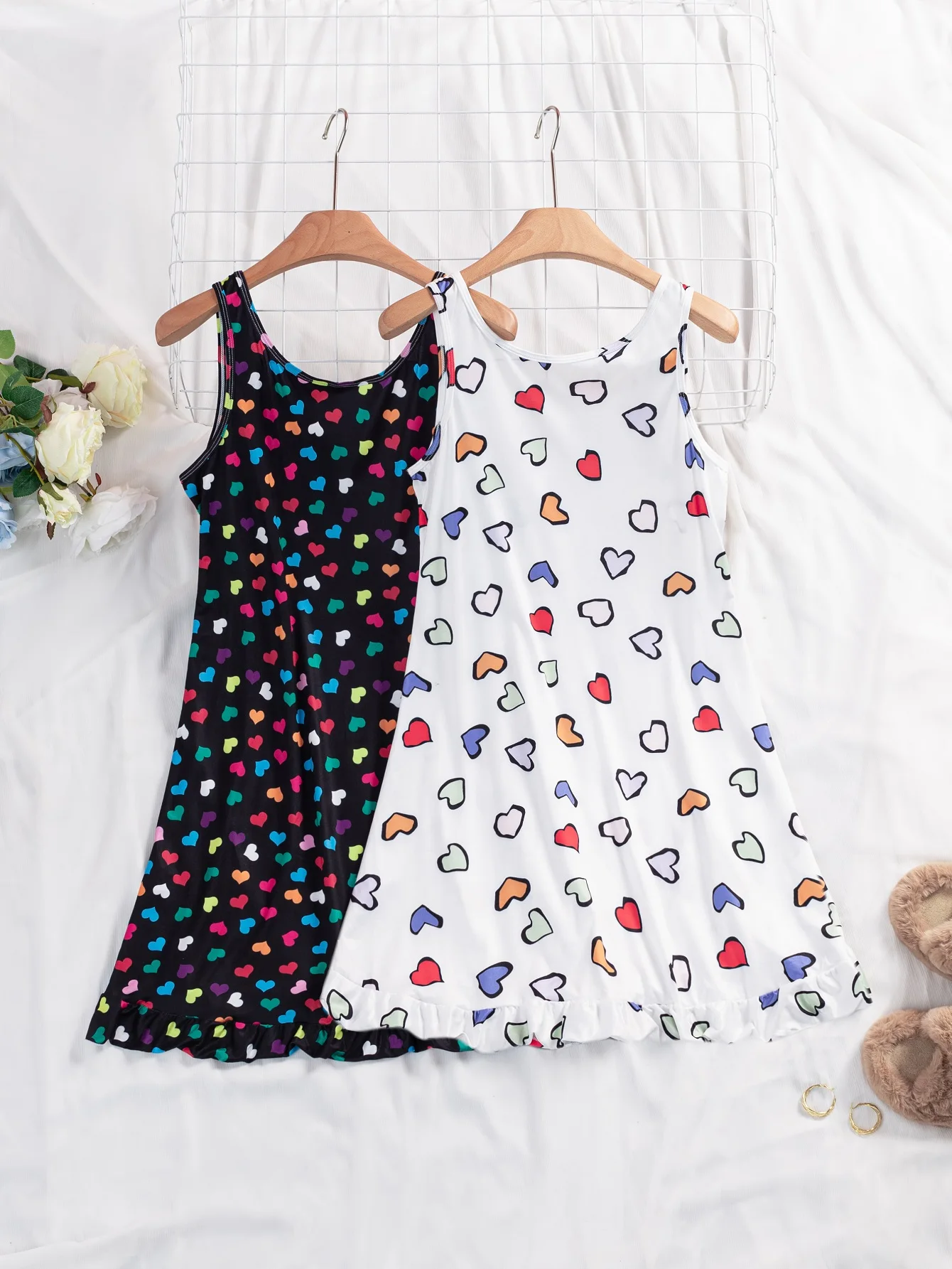 Nightgown Women Nightdress Sleeveless Printing Nightgowns Sweet Casual Sleepwear Pijamas Sleepdress 2024 Combination Set