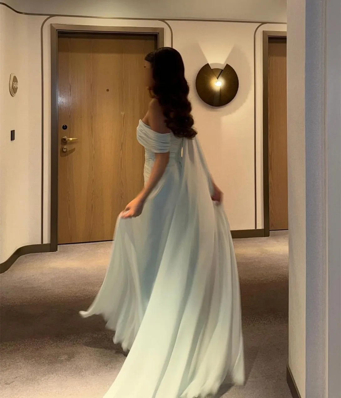 Customized Long Chiffon Evening Dresses Mermaid Pleated فساتين سهرة Watteau Train Prom Dress for Women