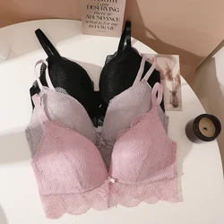 FINETOO Lace Bras for Women Deep V Bralette Wireless Underwear Push Up Bra Female Breathable Brassiere Ladies Triangle Cup Bras