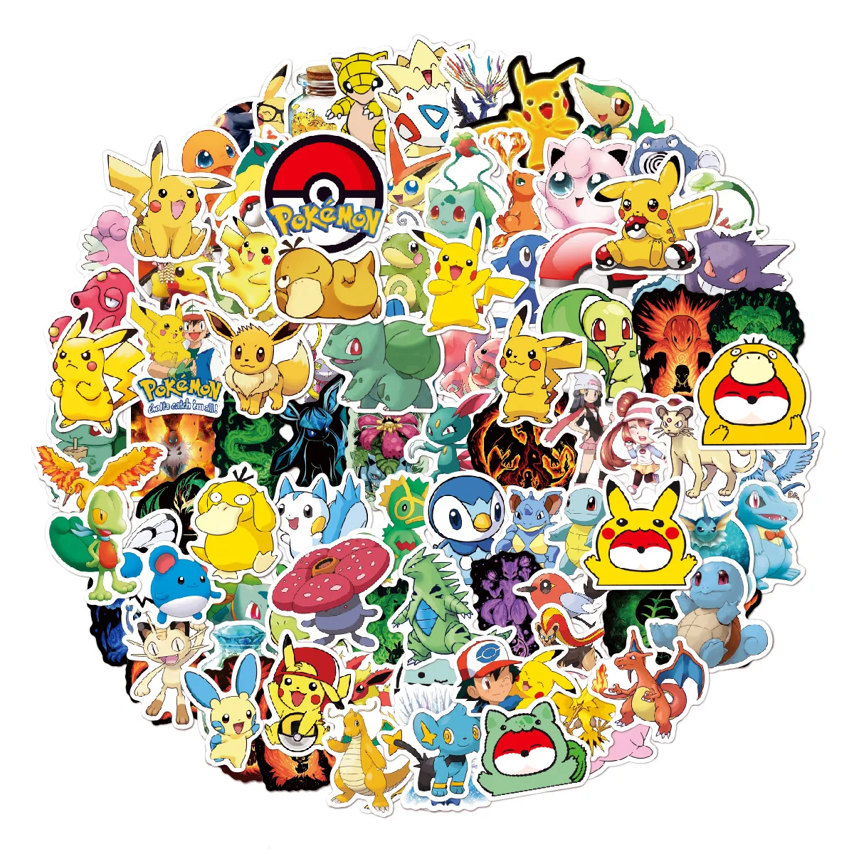 100pcs Pokemon Sticker Pack Waterproof Anime Stickers Cute Laptop Skin Kawaii Packaging DIY Phone Case Handbook Stationery