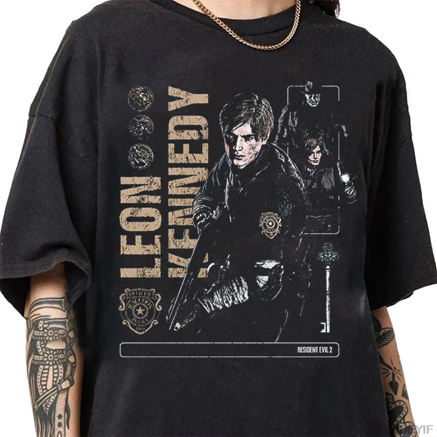 Resident Evil 2 Leon Claire Rpd Station Acid Wash Oversized Cotton T Shirt 2026 Horror Game Graphic Tee for Men Women