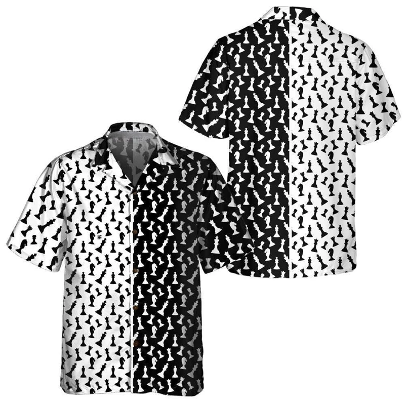 

Cool Chess 3D Printed Shirts For Men Clothes Knight Graphic Beach Shirts Funny Black White Game Short Sleeve Casual Streetwear