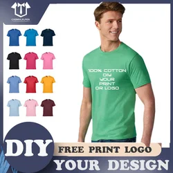 Dropshipping 100% Cotton T Shirts  Men Custom Logo Or Your Picture Short Sleeve Summer Tees Plus size S-5XL T shirt