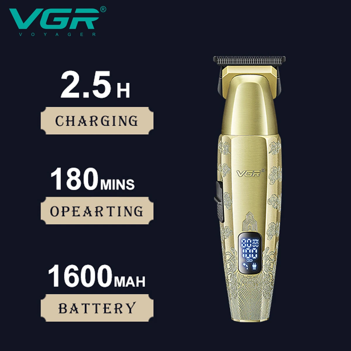 VGR Hair Cutting Machine Hair Clipper Hair Trimmer Cordless USB Barber Cordless Professional Haircut Machine Barber Razor V-265
