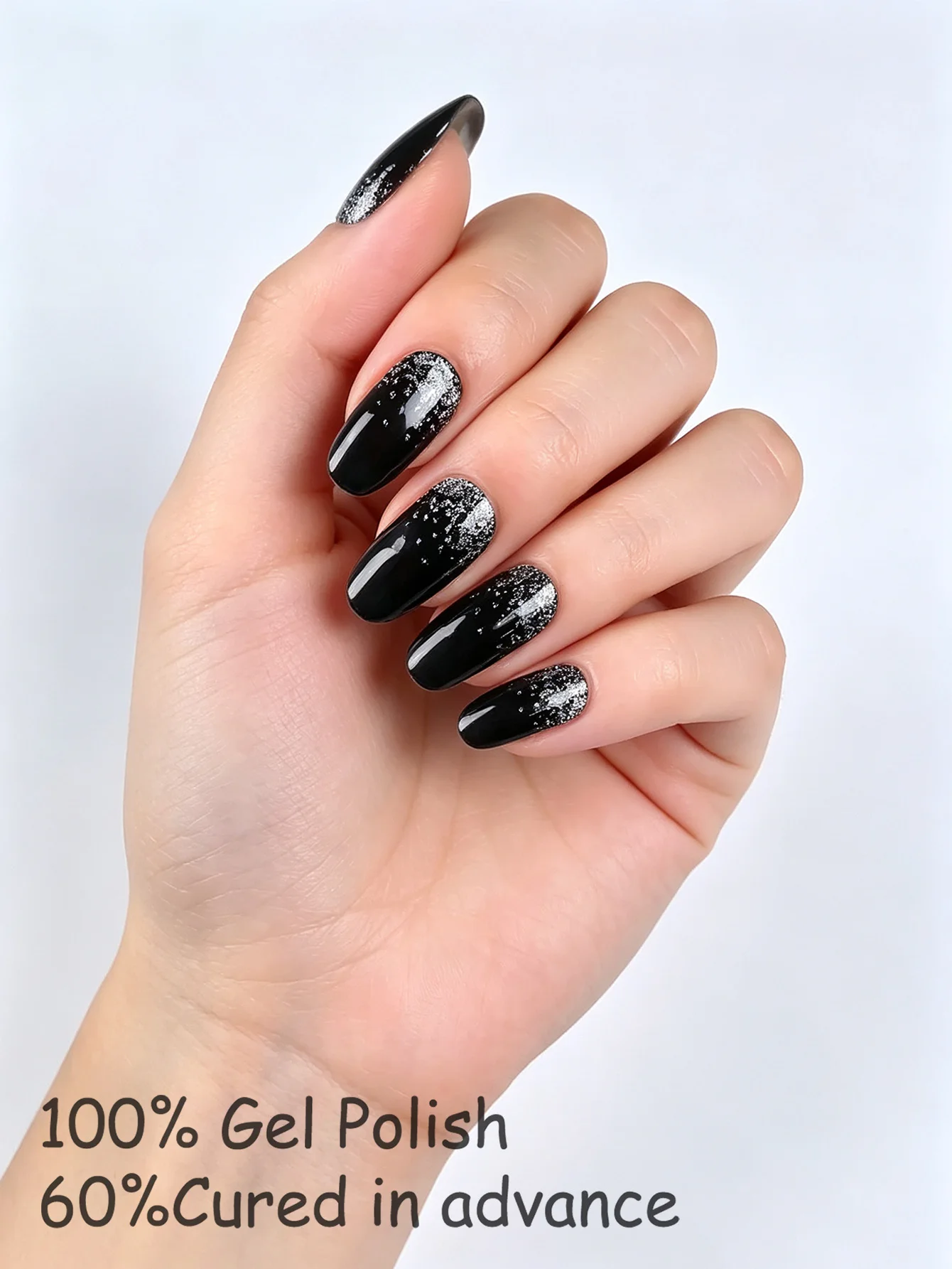 20 Pieces of Black Glitter Semi-Cured Nail Stickers, Long-Lasting Waterproof Nail Stickers, Suitable for Use with Uv Lamps, Nail Salon Set, Nail Art