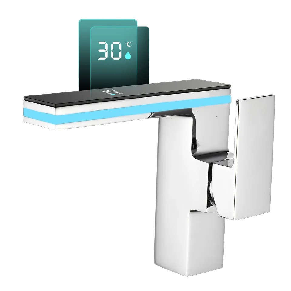 

LED Digital Display Hydroelectric Power Faucet for Bathroom Basin Luxury Single Hole Zinc-alloy Chrome Modern Design Style