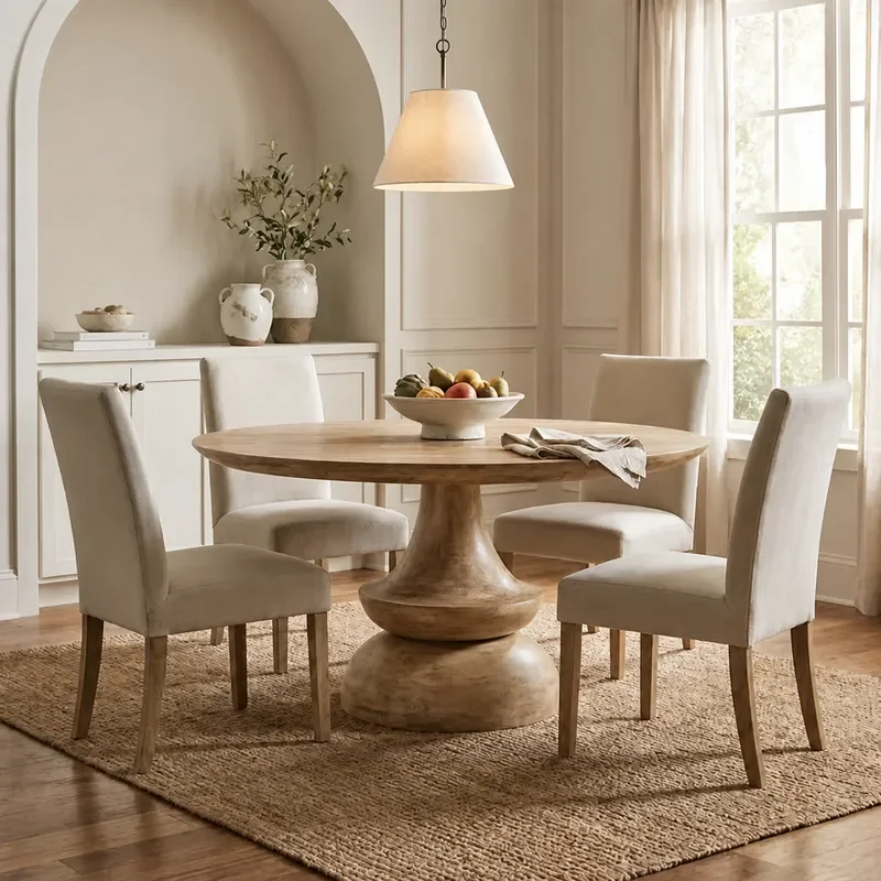 Retro Solid Wood Round Dining Table American Light Luxury Vintage Style High End Home Furniture for Living Room and Kitchen