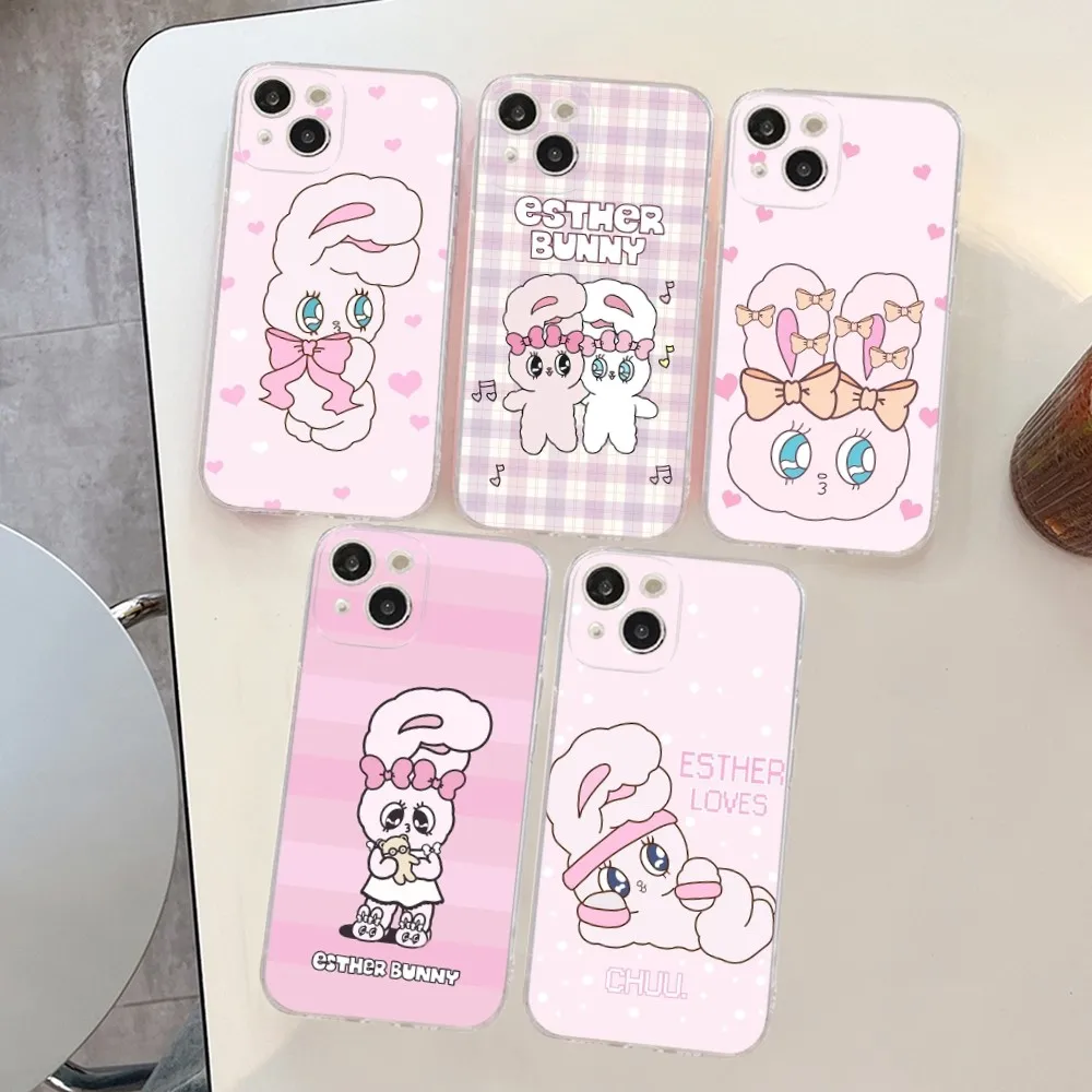 E-esther- Bunny Phone Case Silicone Soft for iphone 14 13 12 11 Pro Mini XS MAX 8 7 6 Plus X XS XR Cover