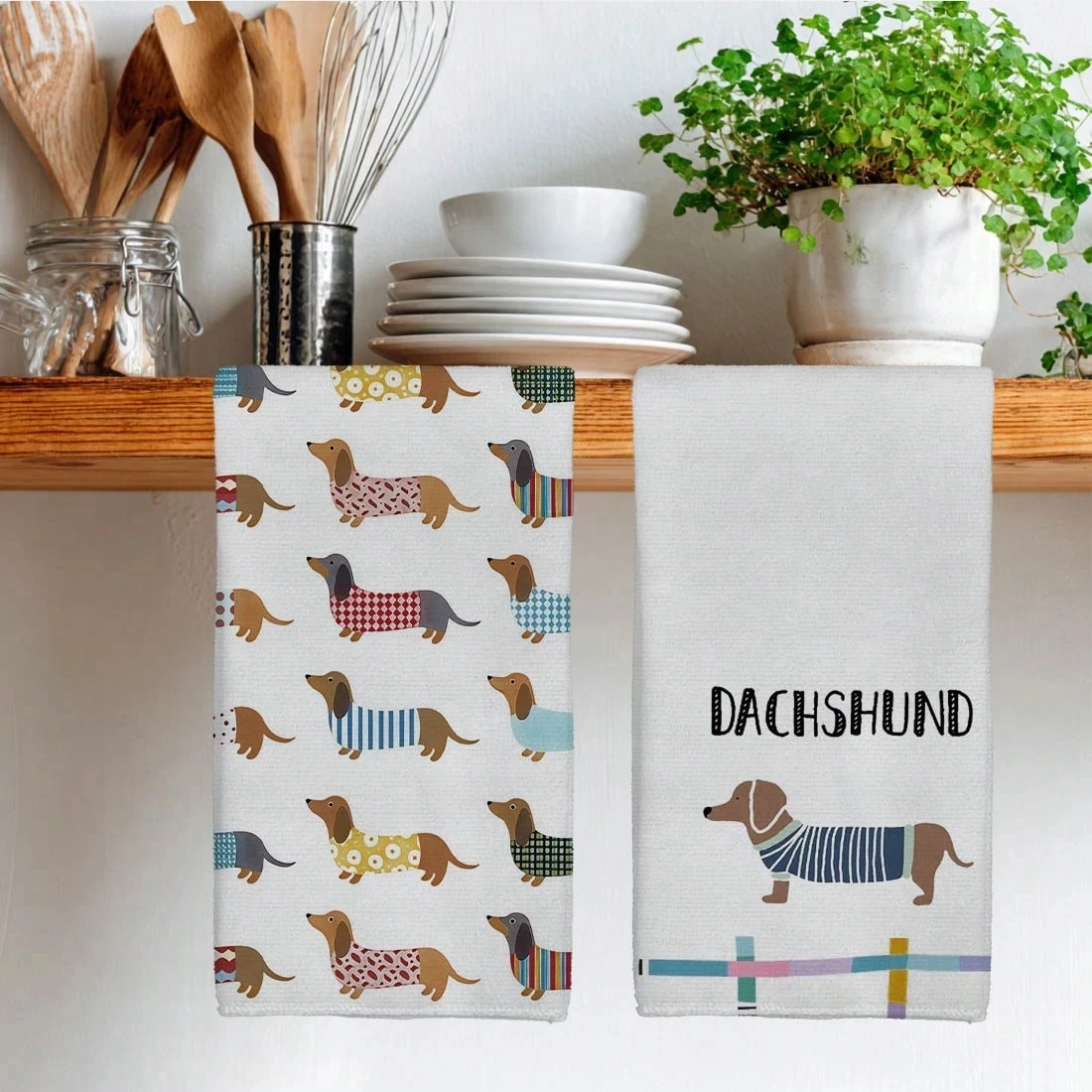 2PC Watercolor Cartoon Dachshu - Home Textiles Towel Set ulasan dan harga