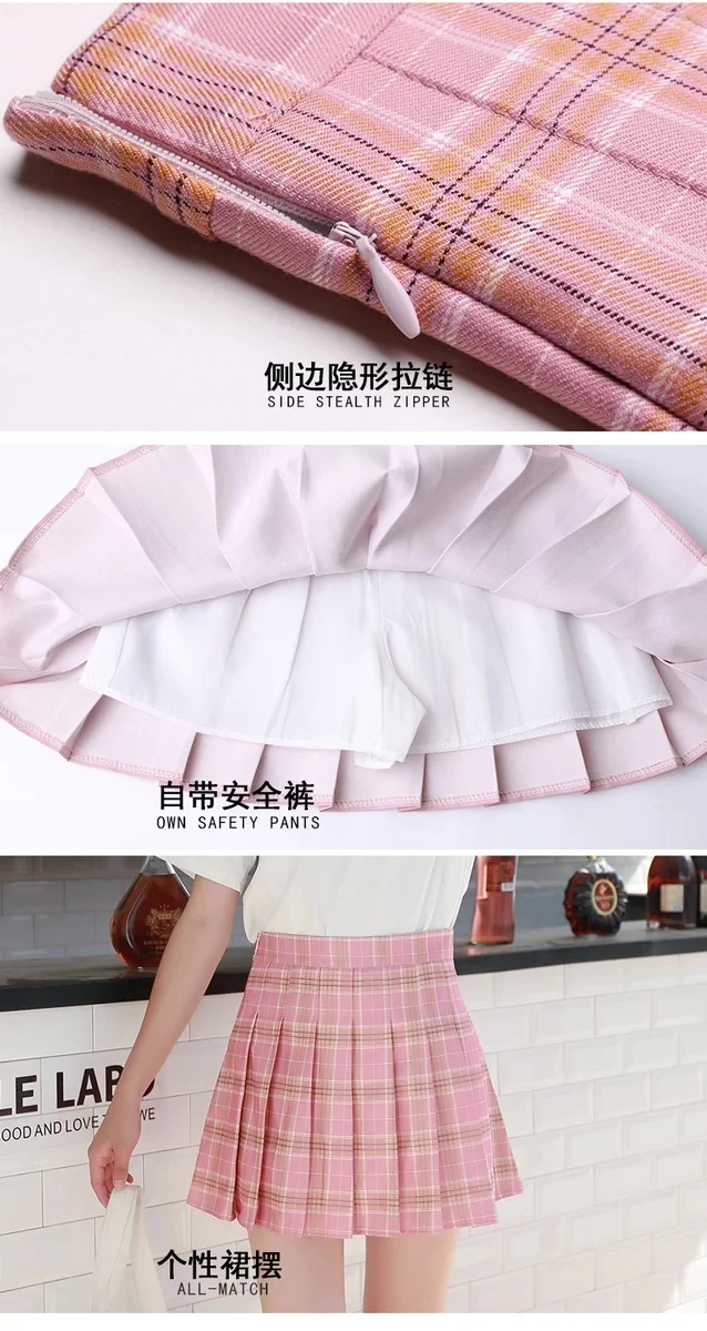 Pleated Skirt Female Student Korean Style Spring Summer Y2k New High Waist Slimming College Style A- Line Pink Plaid Skirt Women