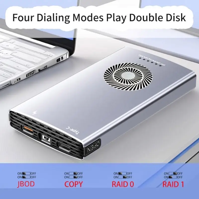 H37B Twin Bay M.2 SSDS Metal Metal USB 3.2 Caso almacenamiento externo Modo suspensión Auto 20Gbps para 2230 a 2280