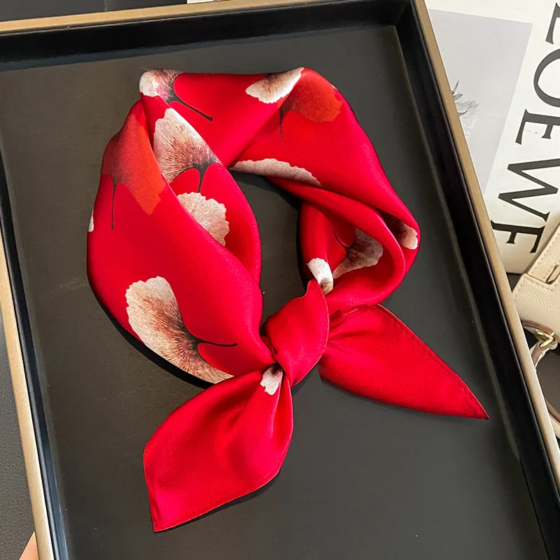 100% Real Silk Scarf Women Elegant Floral Print Foulard Neck Hairband Female Small Square Scarves Spring Kerchief Tie 2023 New