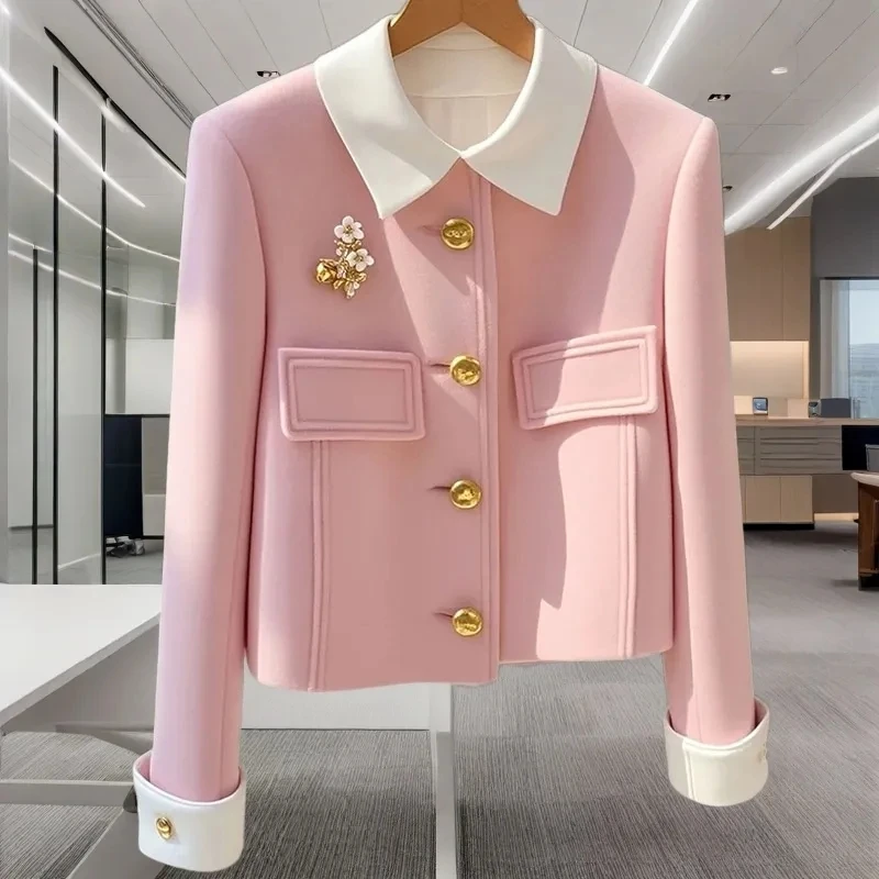2025 Spring Autumn New Chic Jacket Women's Outwear Korean Short Slim Single-Breasted Sliming Professional Jacket Tops