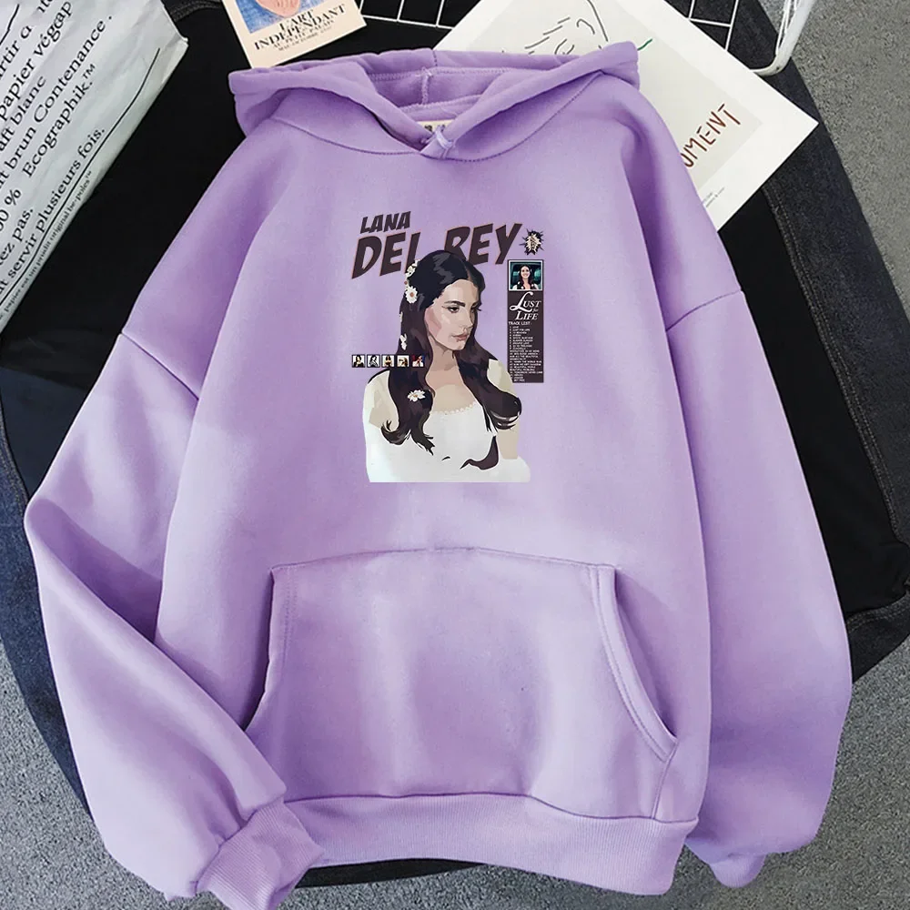 Singer Lana Del Rey Printing Hoodies Casual Long Sleeve Men Sweatshirts Cartoon Winter Pocket Fleece Pullovers Male Winter Hoody