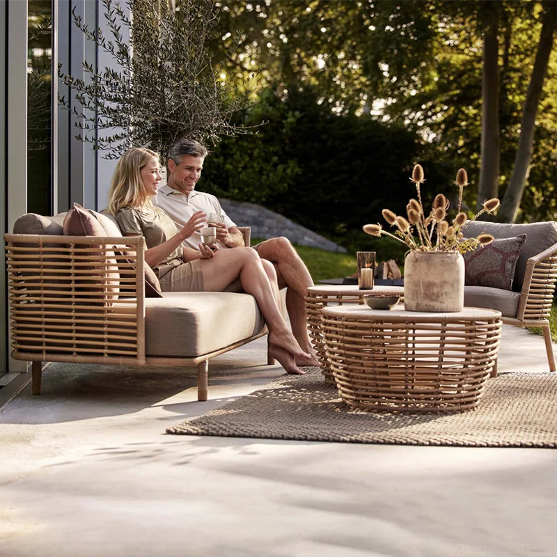 

#Outdoor PE Rattan American Light Luxury Sofa Chair Set Waterproof Sunproof Courtyard Balcony Homestay Sunroom Outdoor Furniture