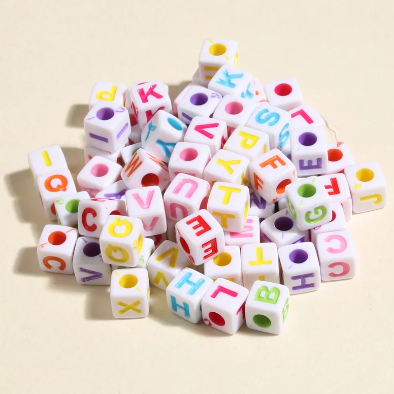 50pcs 7mm Random Mixed Acrylic Alphabet Letter Square Shape Beads Charms Loose Spacer Beads For DIY Bracelet Jewelry Accessories