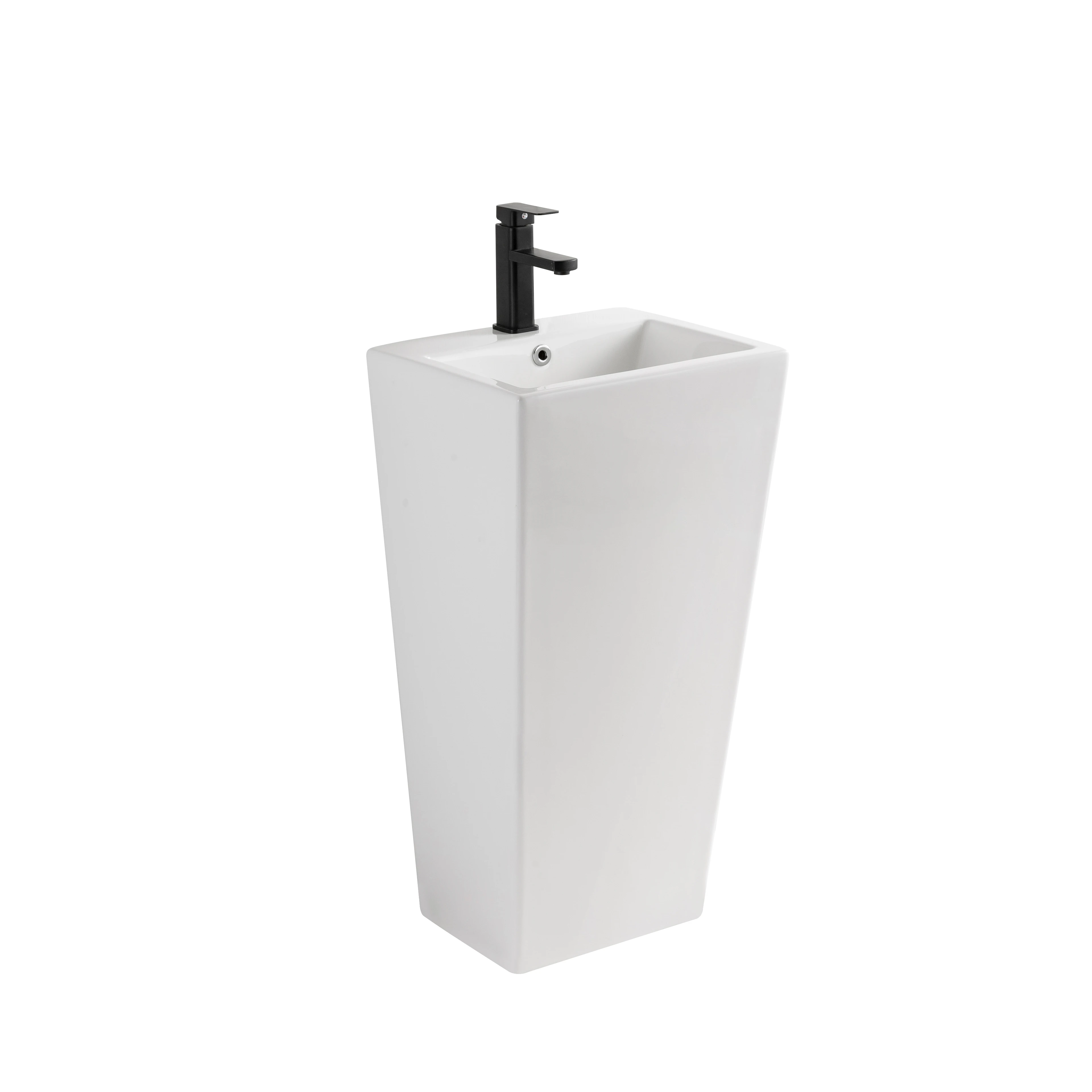 Slim Tapered Integrated Freestanding Ceramic Pedestal Sink Modern Narrow Bathroom Wash Basin For Hotel Project