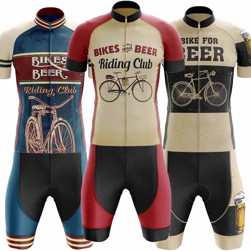 Retro Beer Cycling Jersey 2024 Set Red Blue Riding Club Vintage Clothing Summer Road Bike Shirts Suit Bicycle Bib Shorts MTB