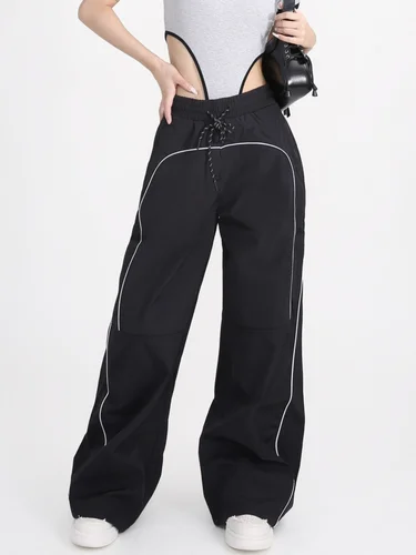 Imagen 2 del producto Pantalones jogger Y2K para mujer: corte ultra relajado, silueta de pierna ancha favorecedora, cinturilla con cordón ajustable